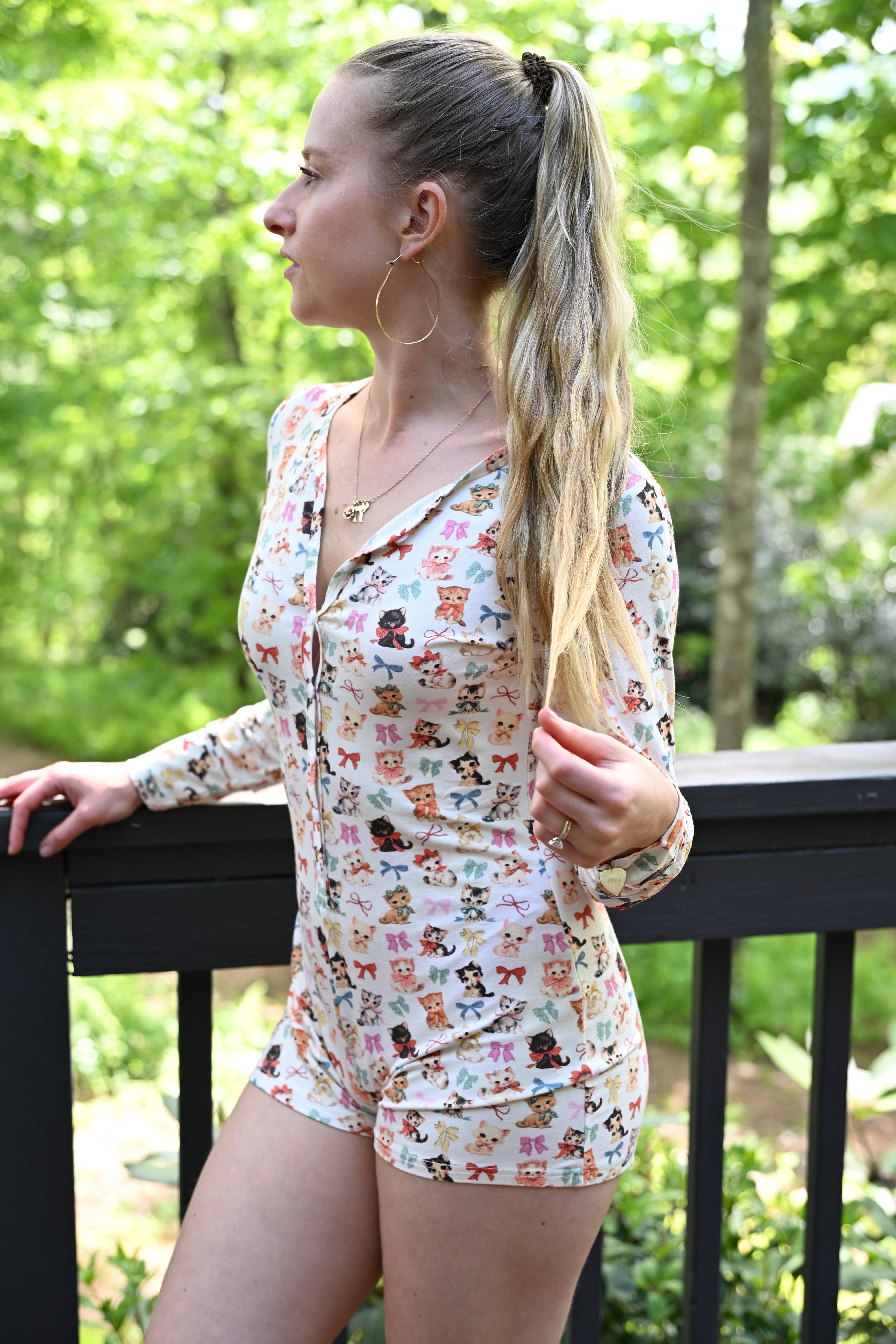 Kilo Brava Kitten & Bows Button Onesie