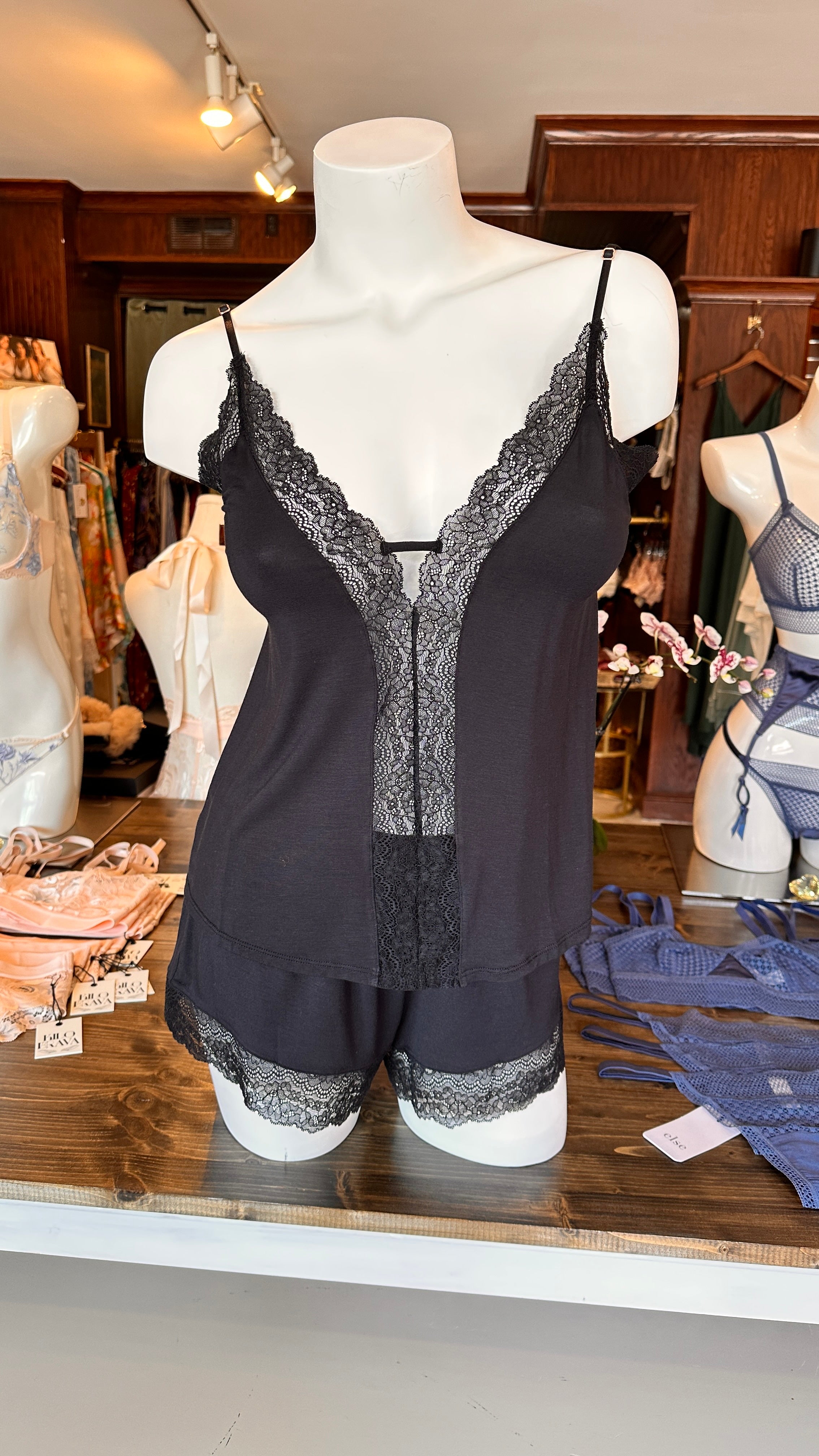 Eberjey Lara Cami and Short Pj Set- Black