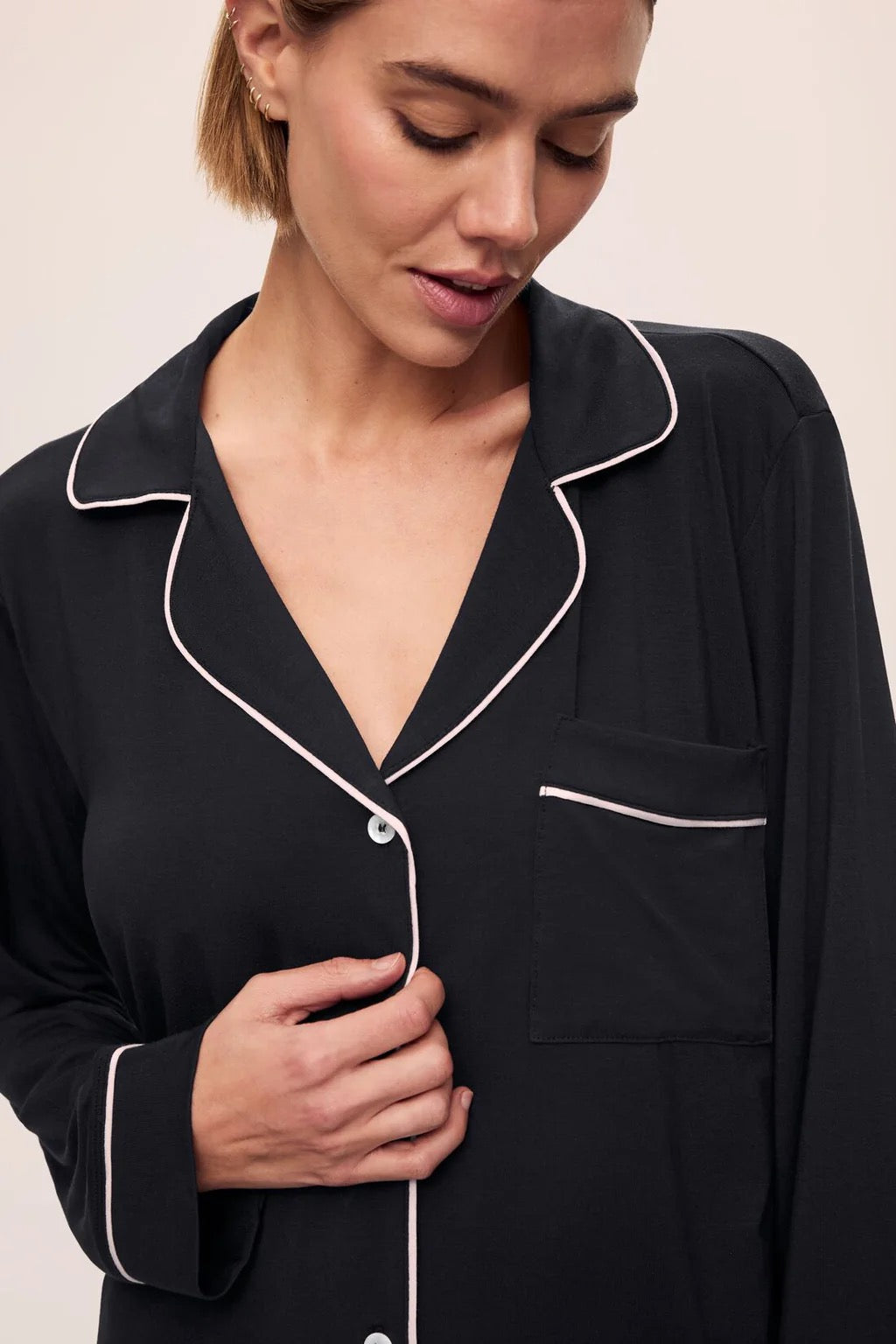 Eberjey Gisele Modal Long Pj Set- Black/Sorbet Pink
