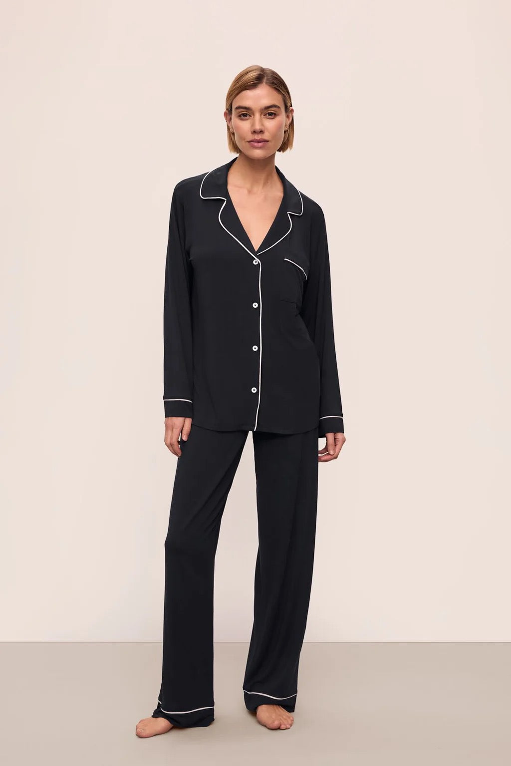 Eberjey Gisele Modal Long Pj Set- Black/Sorbet Pink