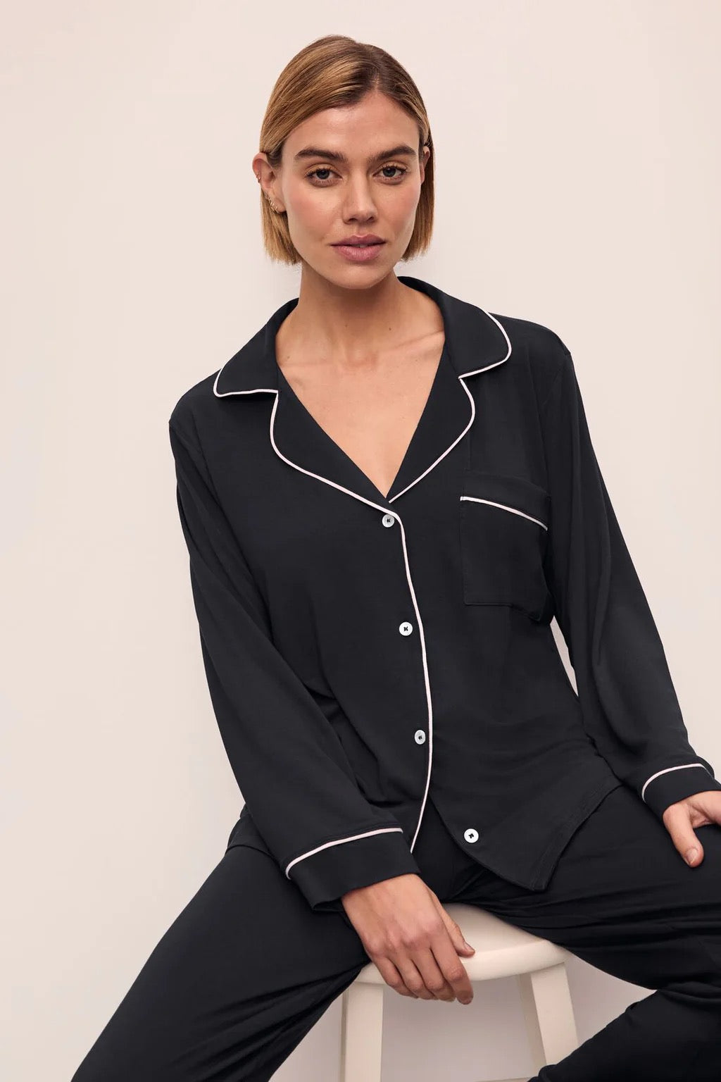 Eberjey Gisele Modal Long Pj Set- Black/Sorbet Pink