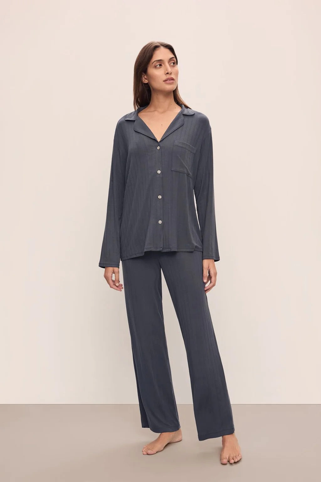 Eberjey Gisele Modal Rib Long Pj Set -Graphite