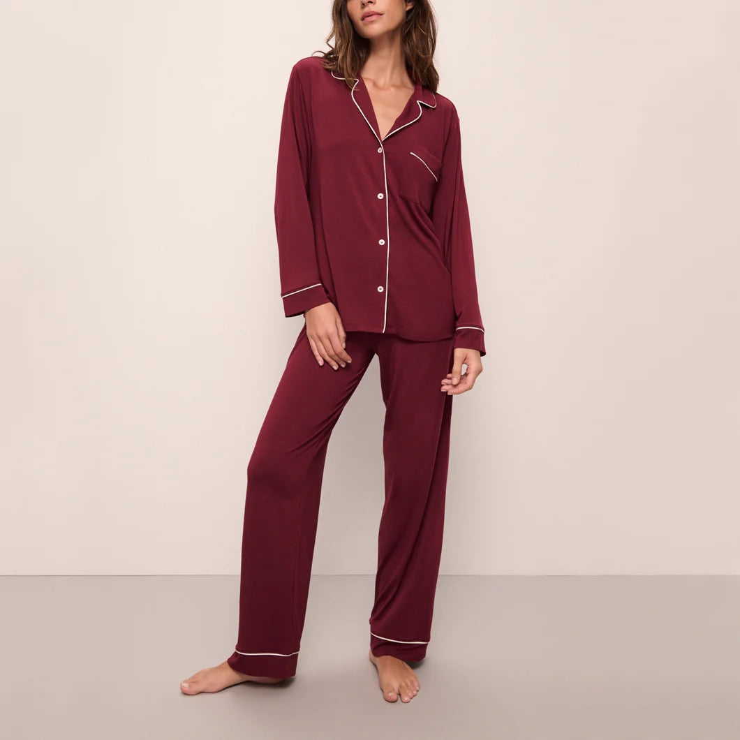 Eberjey Gisele Modal Long Pj Set- Cabernet/Ivory