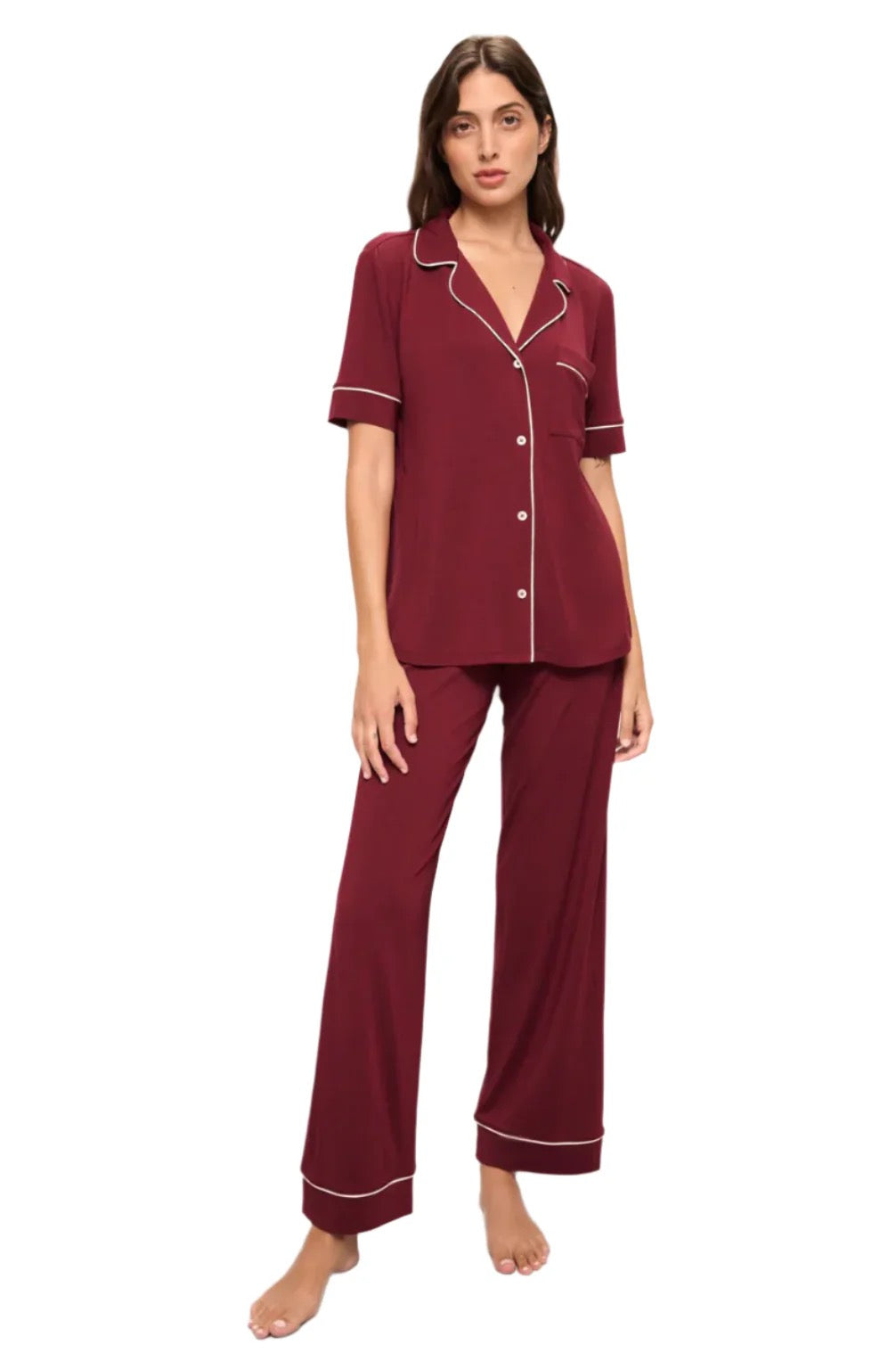 Eberjey Gisele Modal Long Pj Set- Cabernet/Ivory