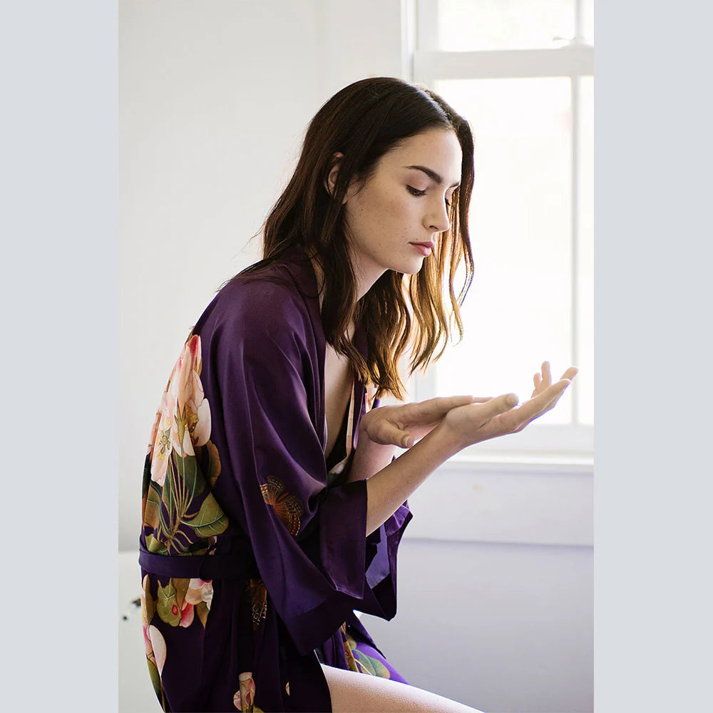 Kimono Short Robe -Plum