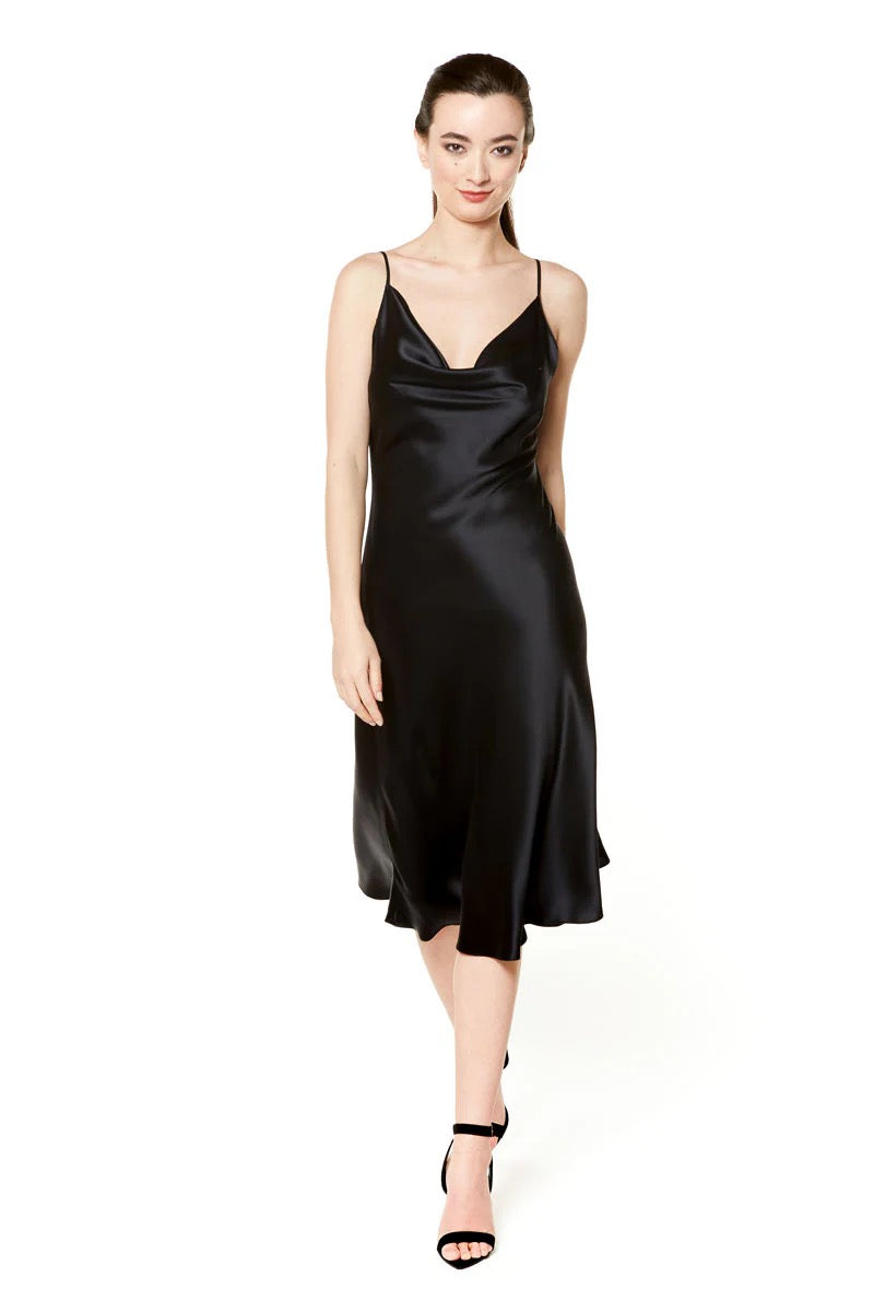 Christine Celine Drape Front Gown -Black