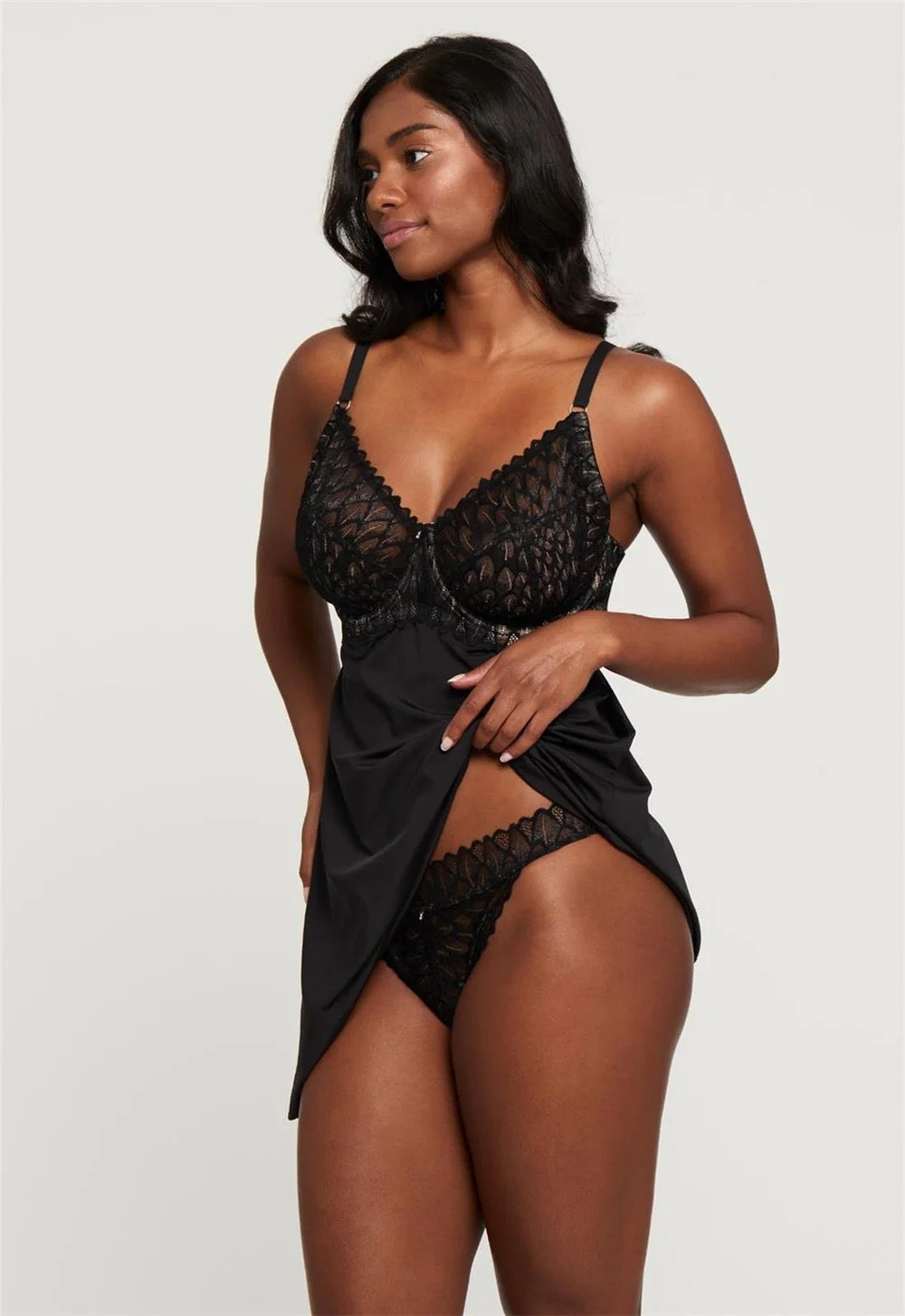 Montelle Lacy Full Cup Muse Babydoll set- Black
