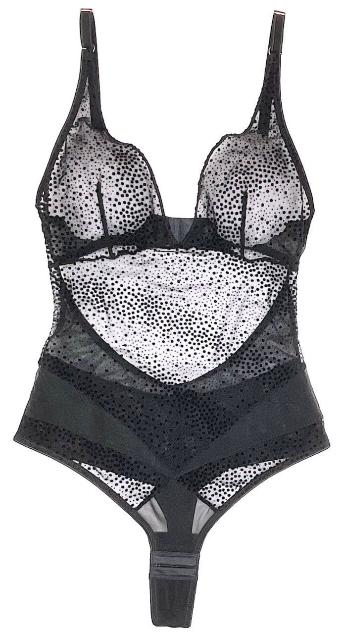 Samantha Chang Flocked Stardust Bodysuit- Black