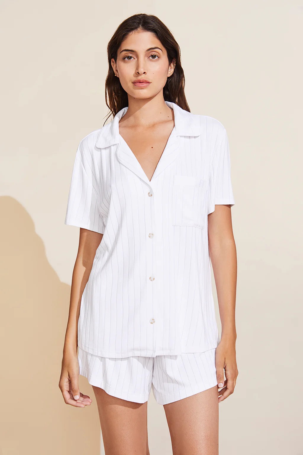 Eberjey Gisele Rib Modal Rib Relaxed Short Pj Set- White