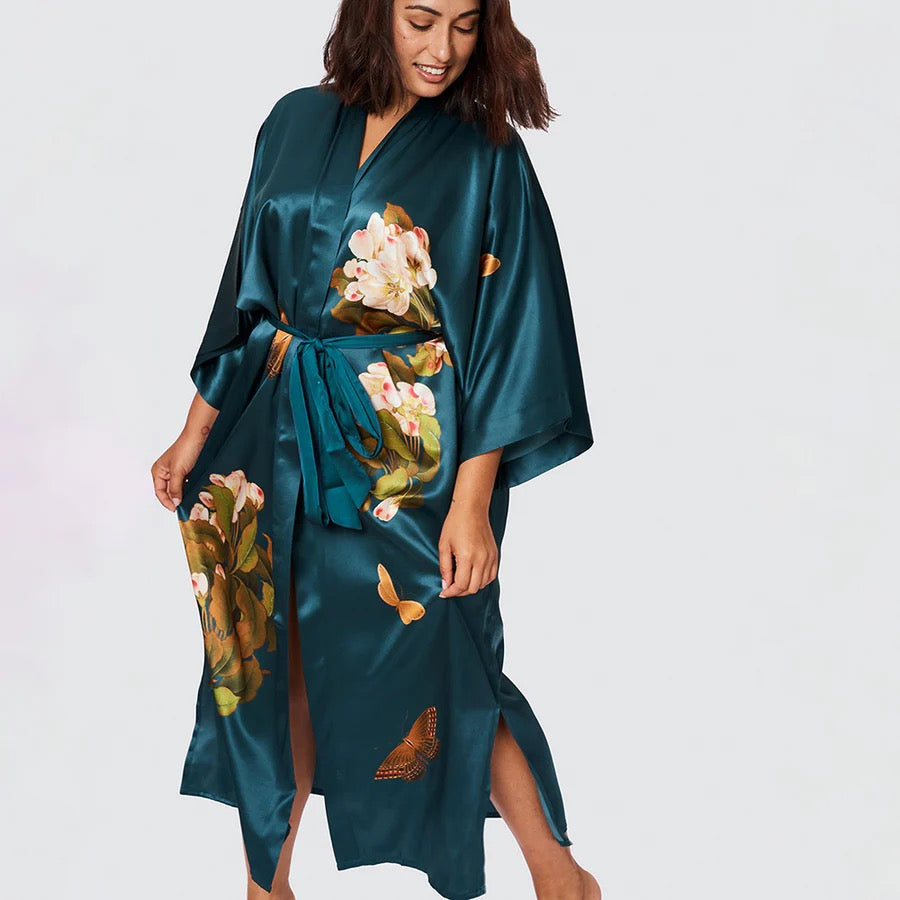 Kim+Ono Peony and Butterfly Long Robe- Plus Size