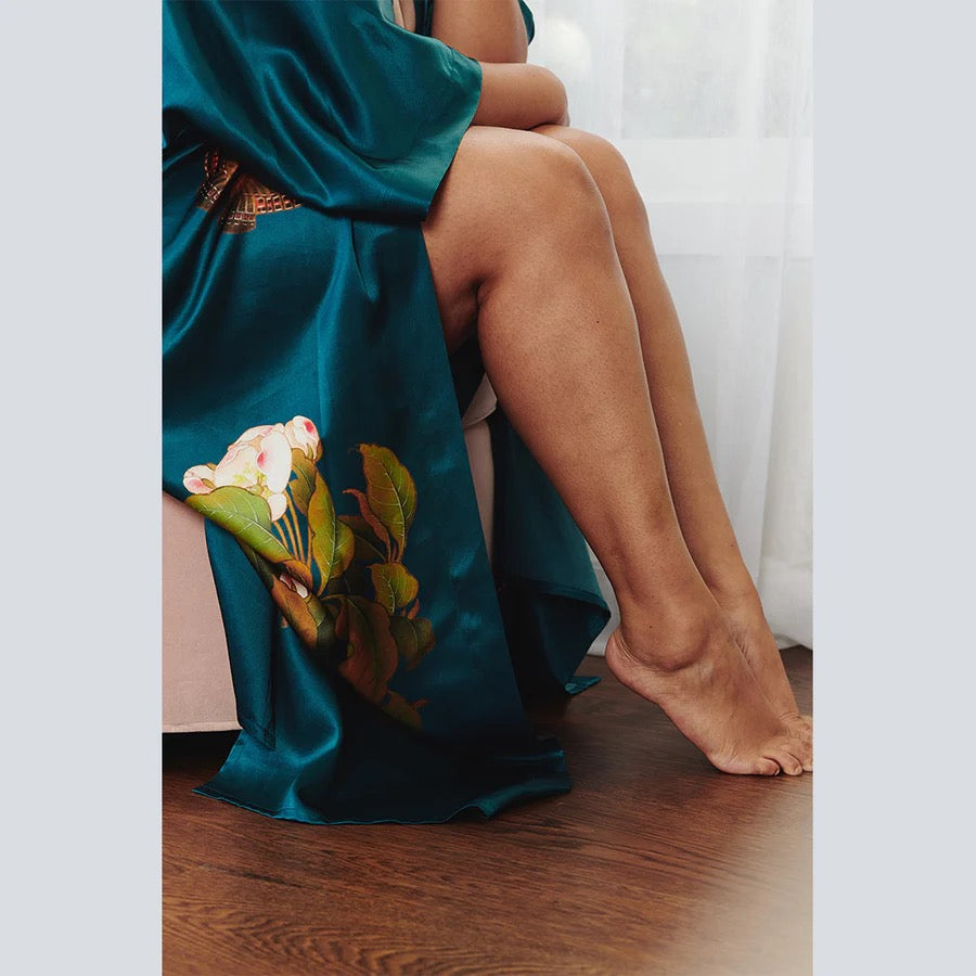 Kim+Ono Peony and Butterfly Long Robe- Plus Size