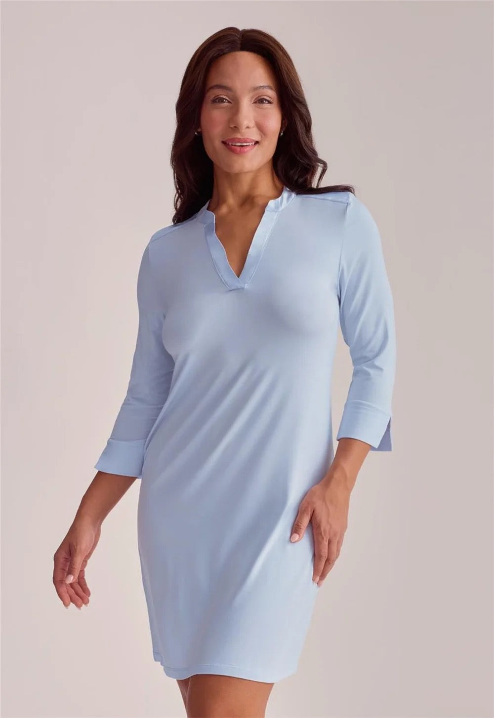 Fleurt V-Neck Nightshirt 3/4 Sleeve - Heaven
