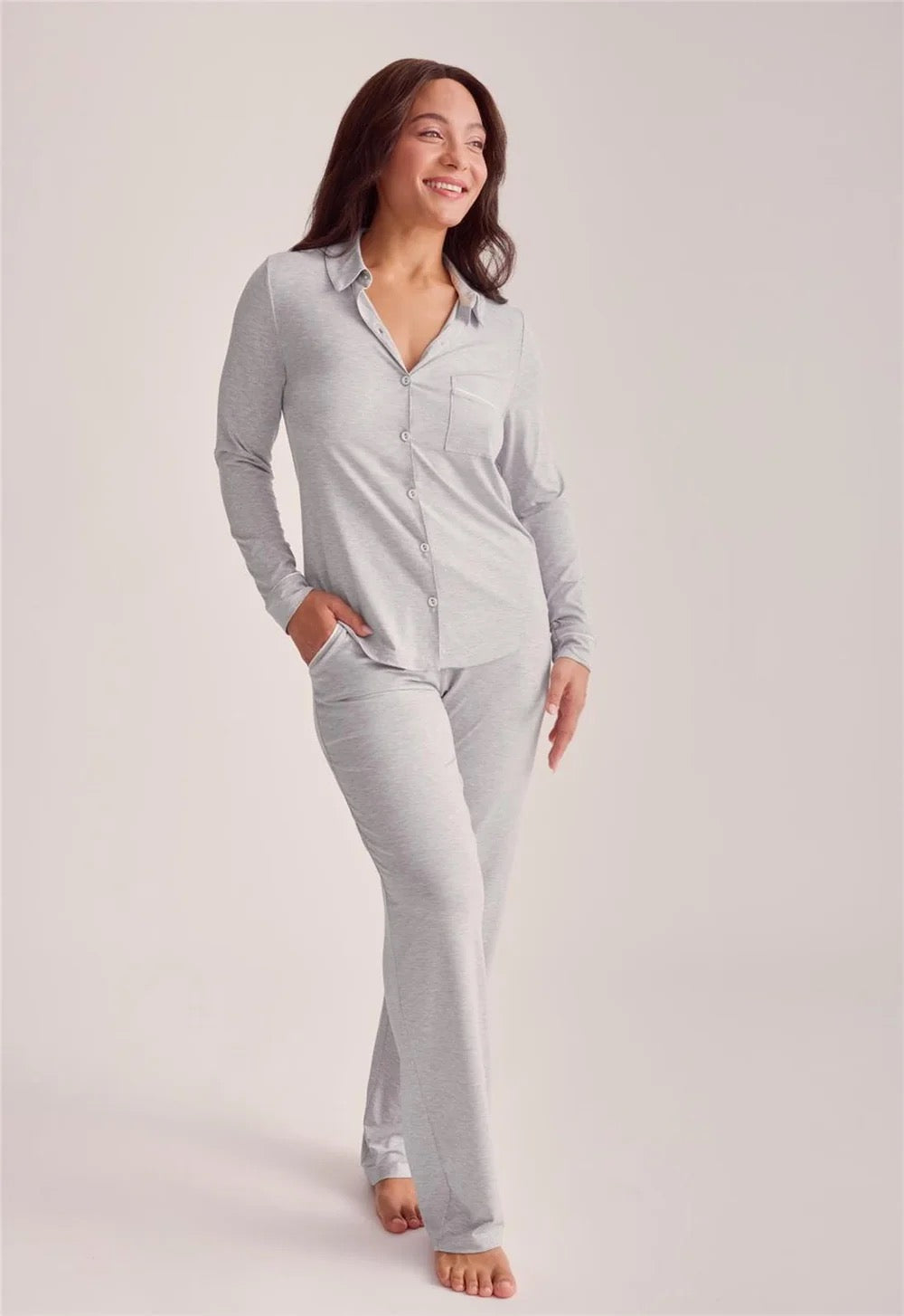 Fleurt Button Down Pj Set - Heather Grey 647