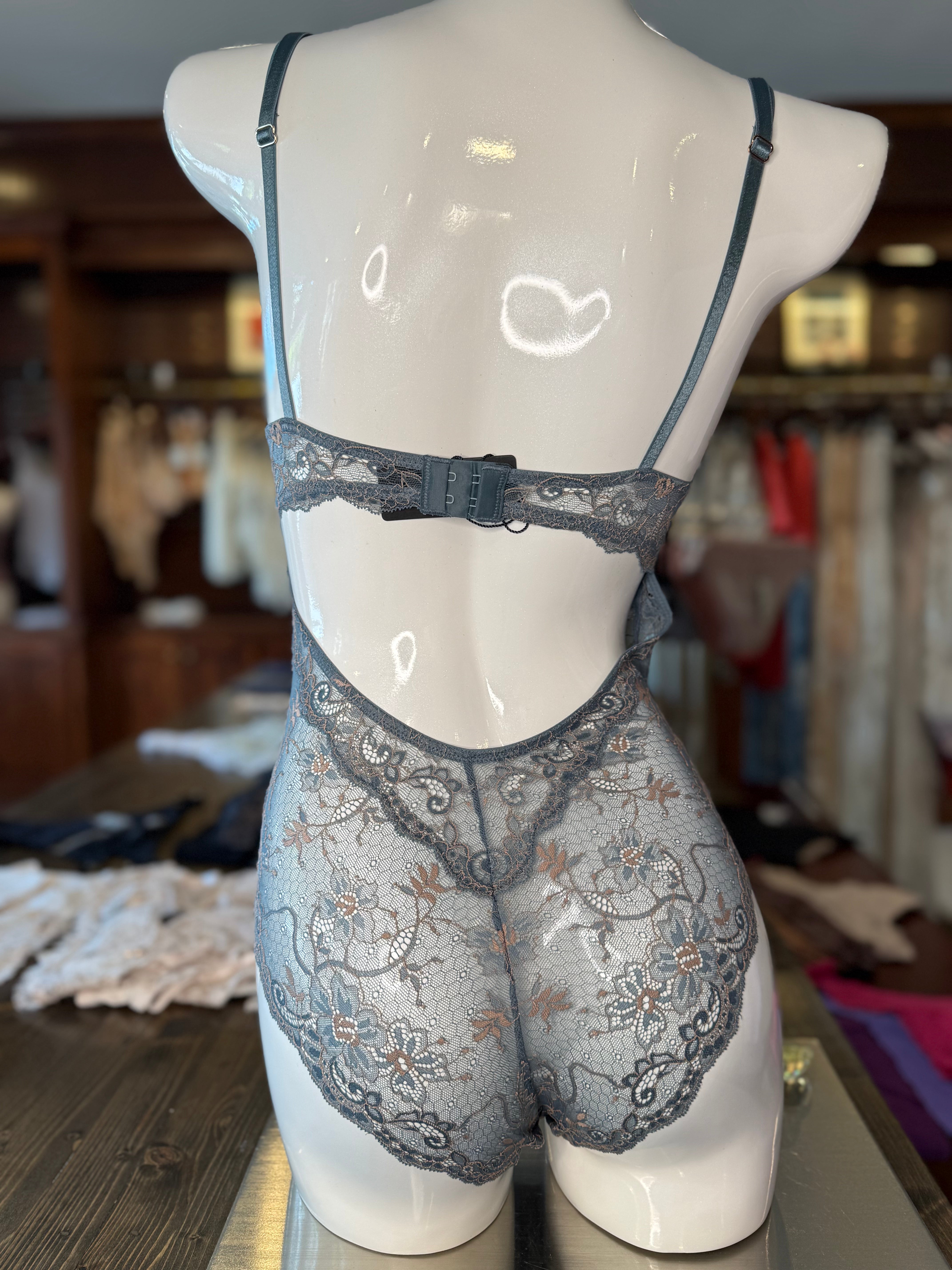 Samantha Chang All Lace Amour Bodysuit - Harbor mist/sand