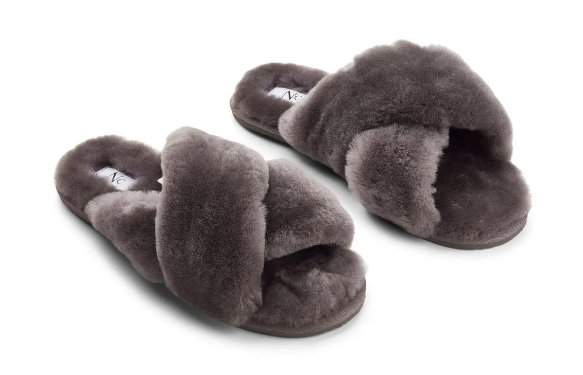 Natures Collection Cross Slippers - Dark Grey