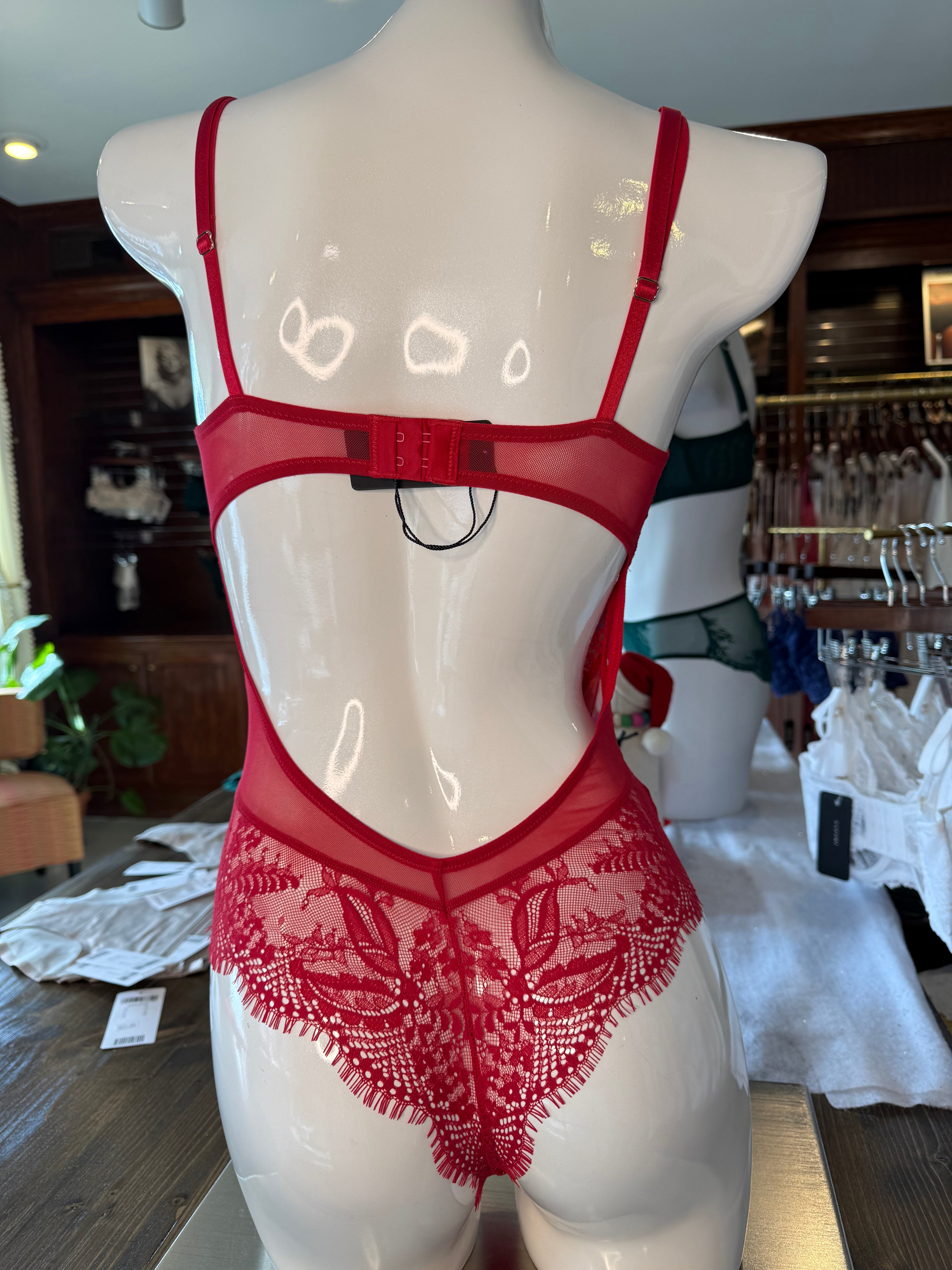 Samantha Chang Illusion Thong Bodysuit - Flame