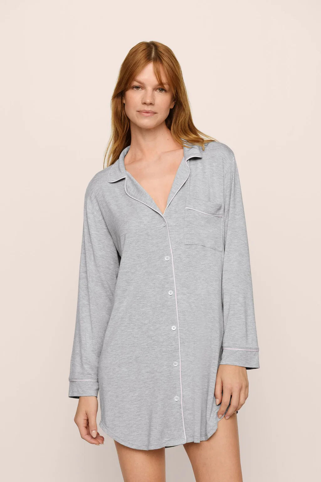 Eberjey Gisele Sleepshirt - Heather Grey/Sorbet Pink