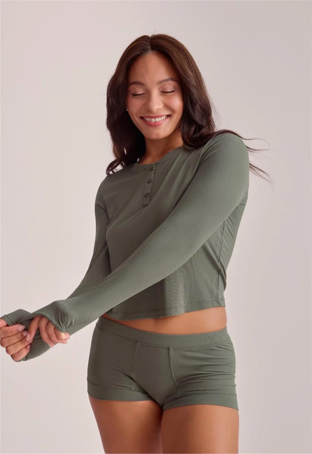 Fleurt Henley Top - thyme rib