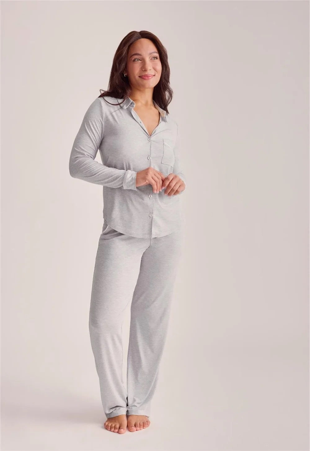 Fleurt Button Down Pj Set - Heather Grey 647