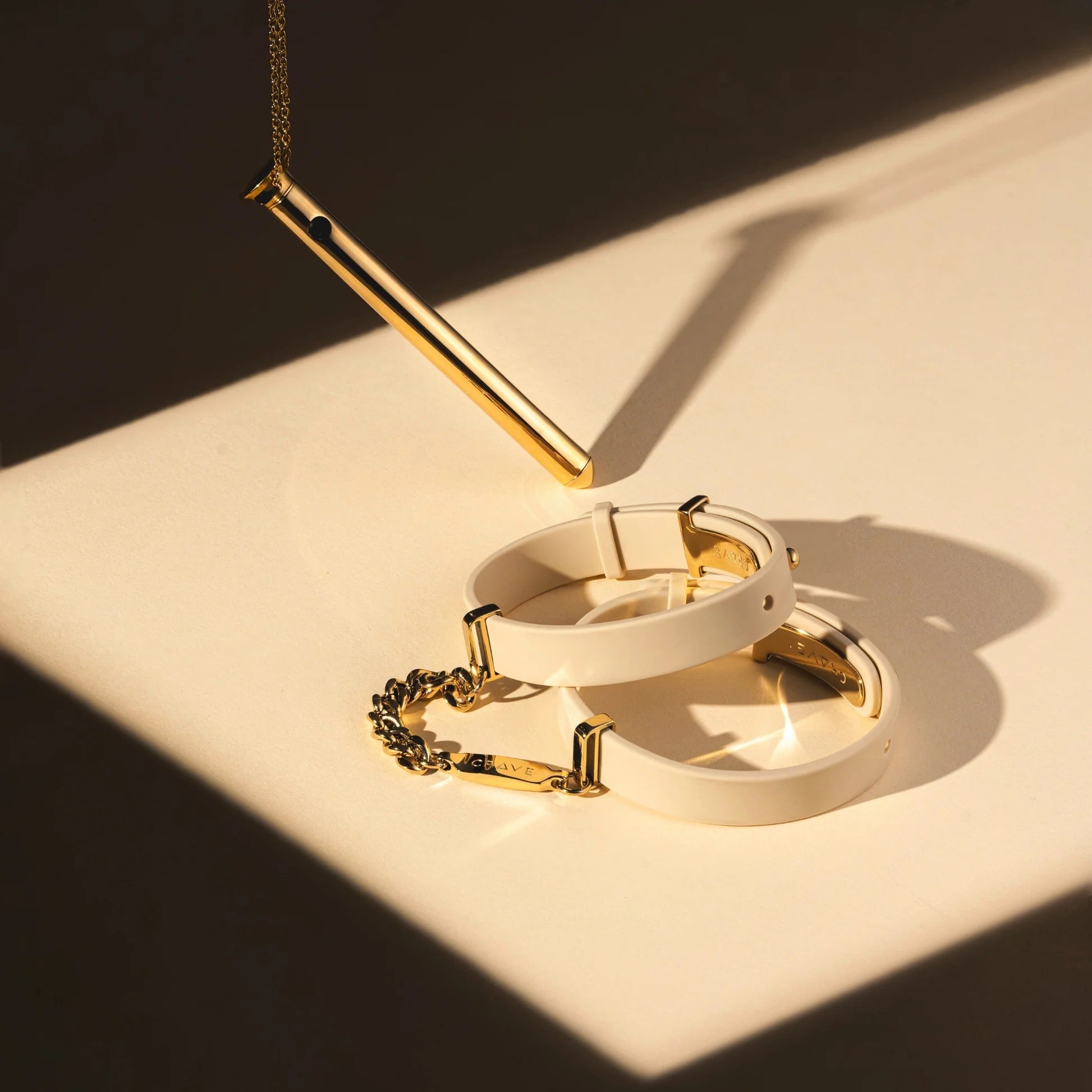 Crave ID Cuffs - Beige Silicone/Gold