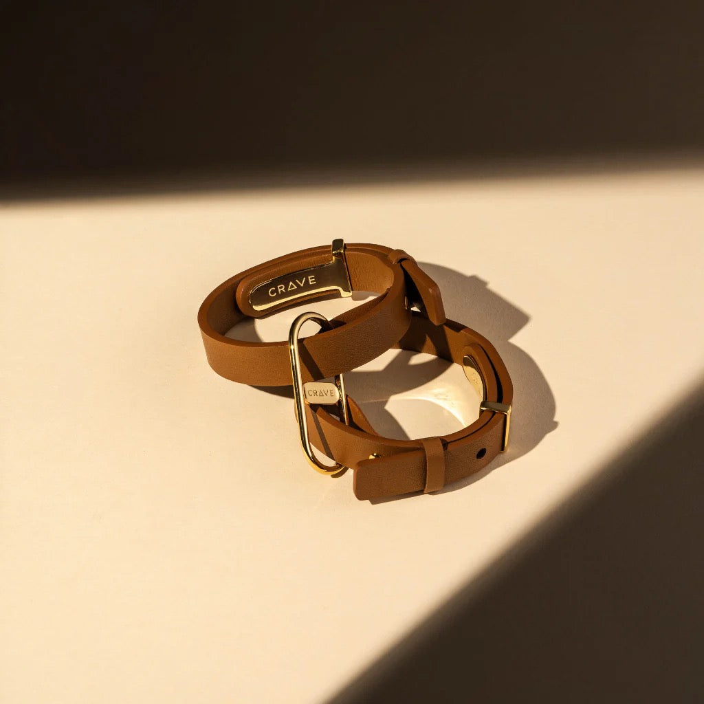 Crave Icon Cuffs- Tan Leather/Gold