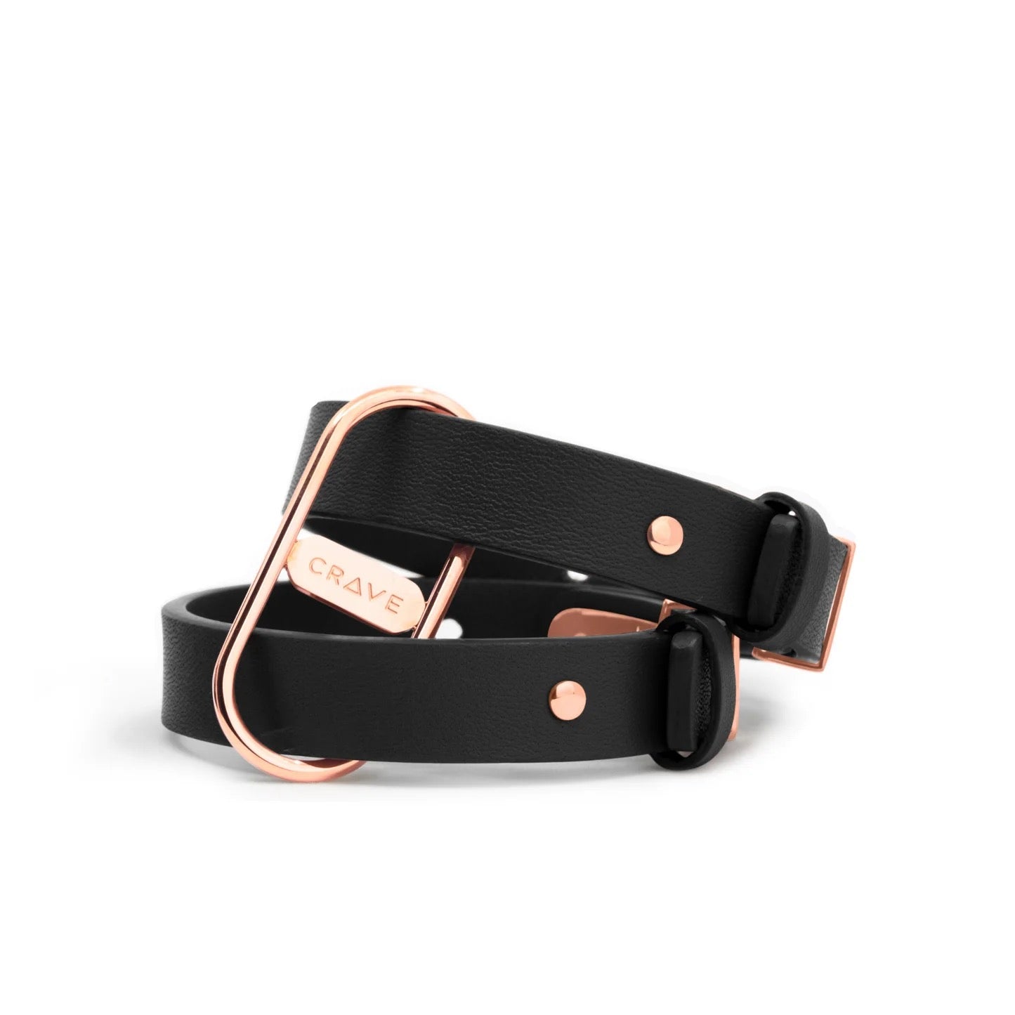 Crave Icon Cuffs- Black Leather/Rose Gold