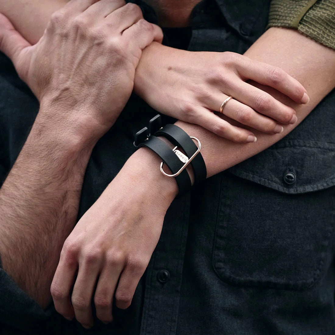 Crave Icon Cuffs- Black Leather/Silver