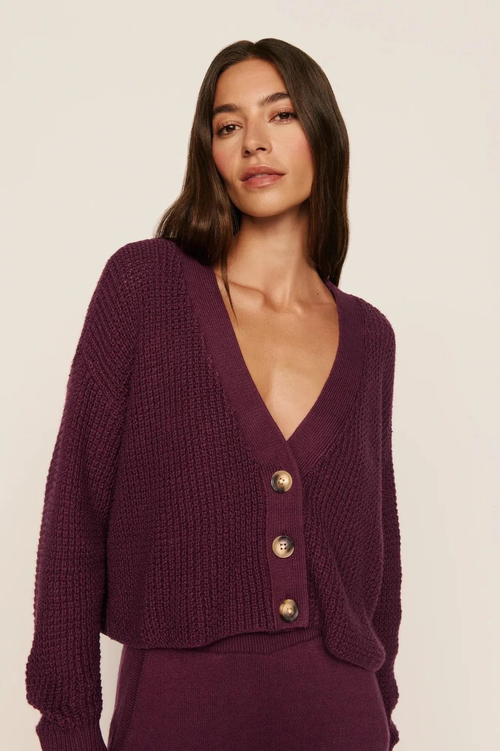 Eberjey Recycled Sweater Cropped Cardigan - Wildberry