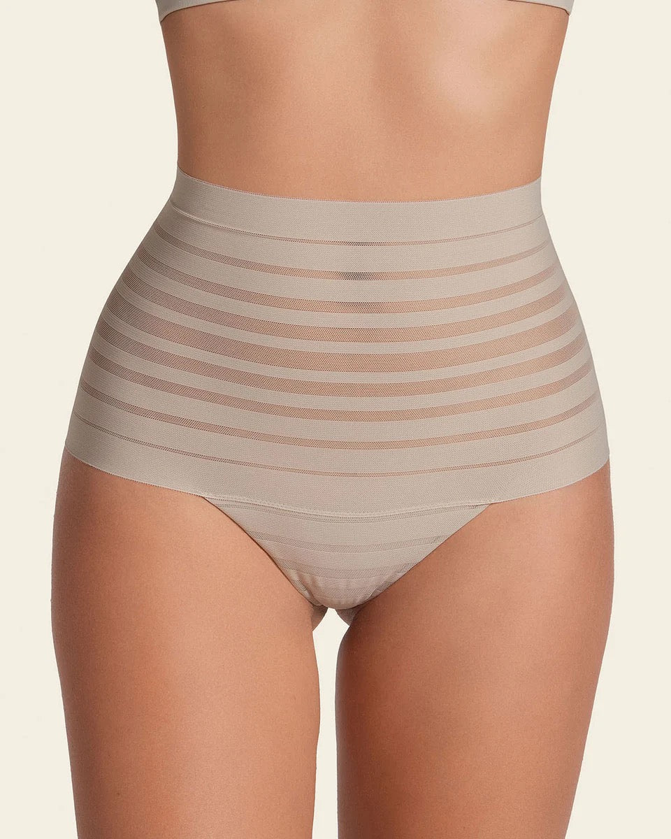 Leonisa Slimming Lace Stripe High-Waisted Thong Panty