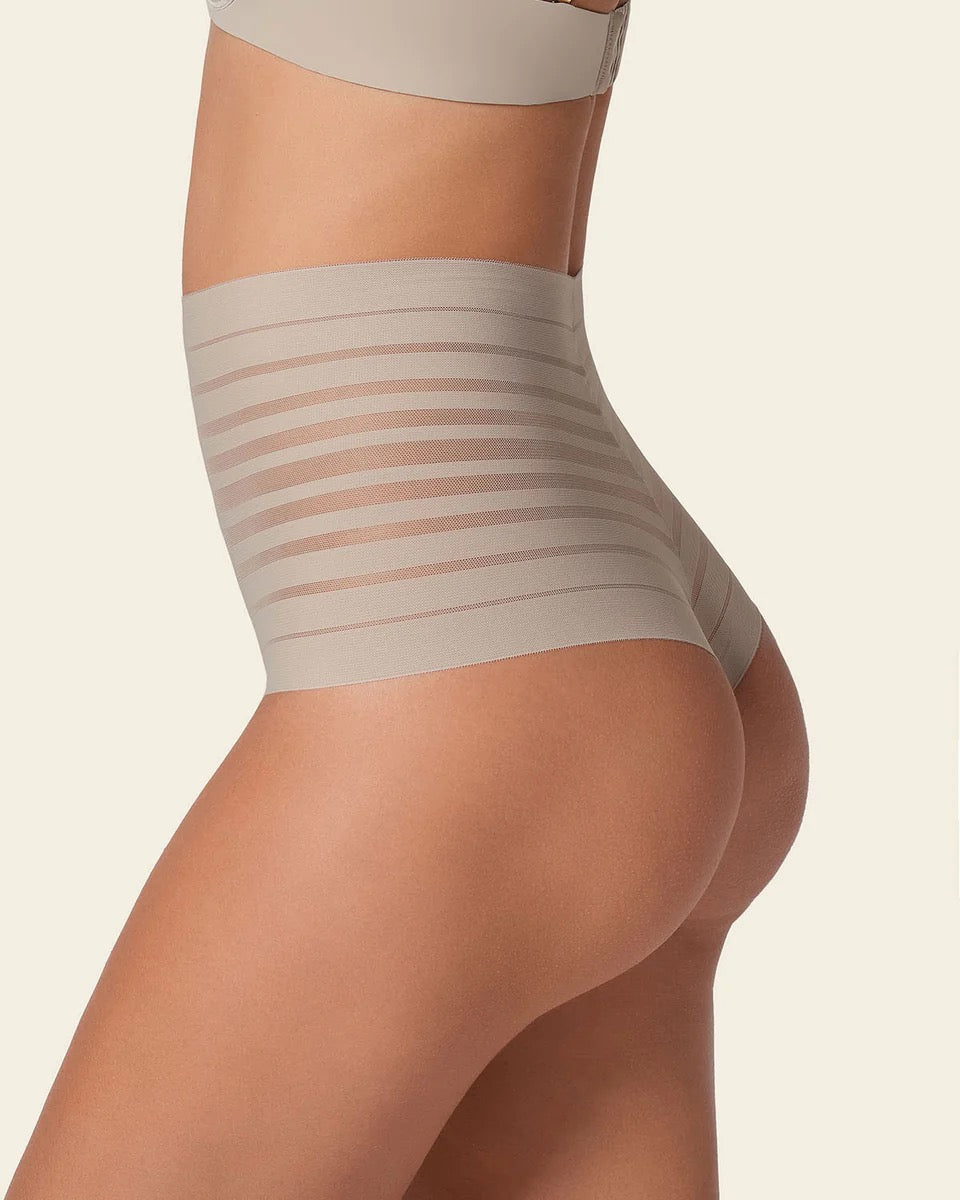 Leonisa Slimming Lace Stripe High-Waisted Thong Panty