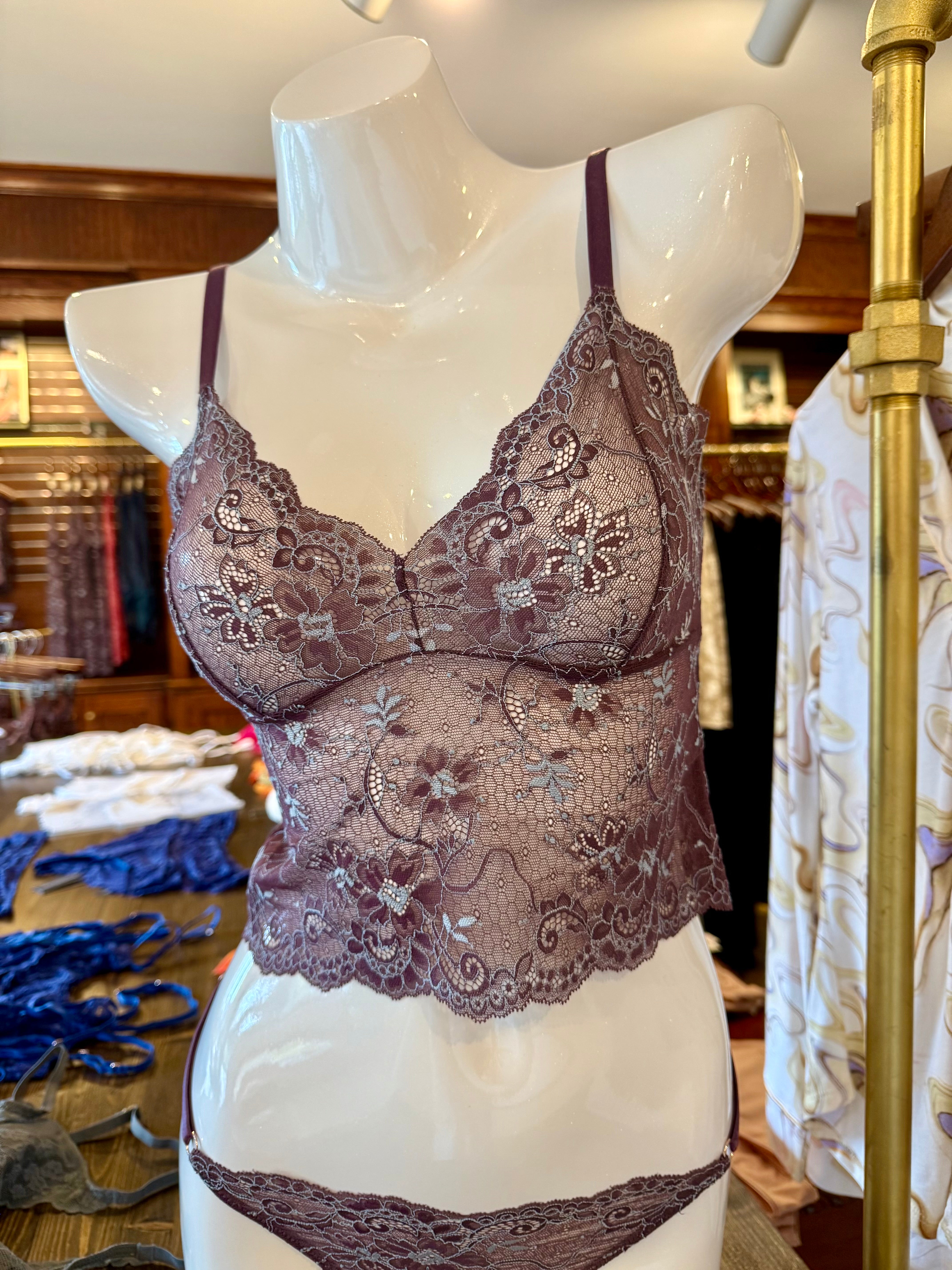 Samantha Chang All Lace Amour Cropped Cami - Eggplant/Iceberg