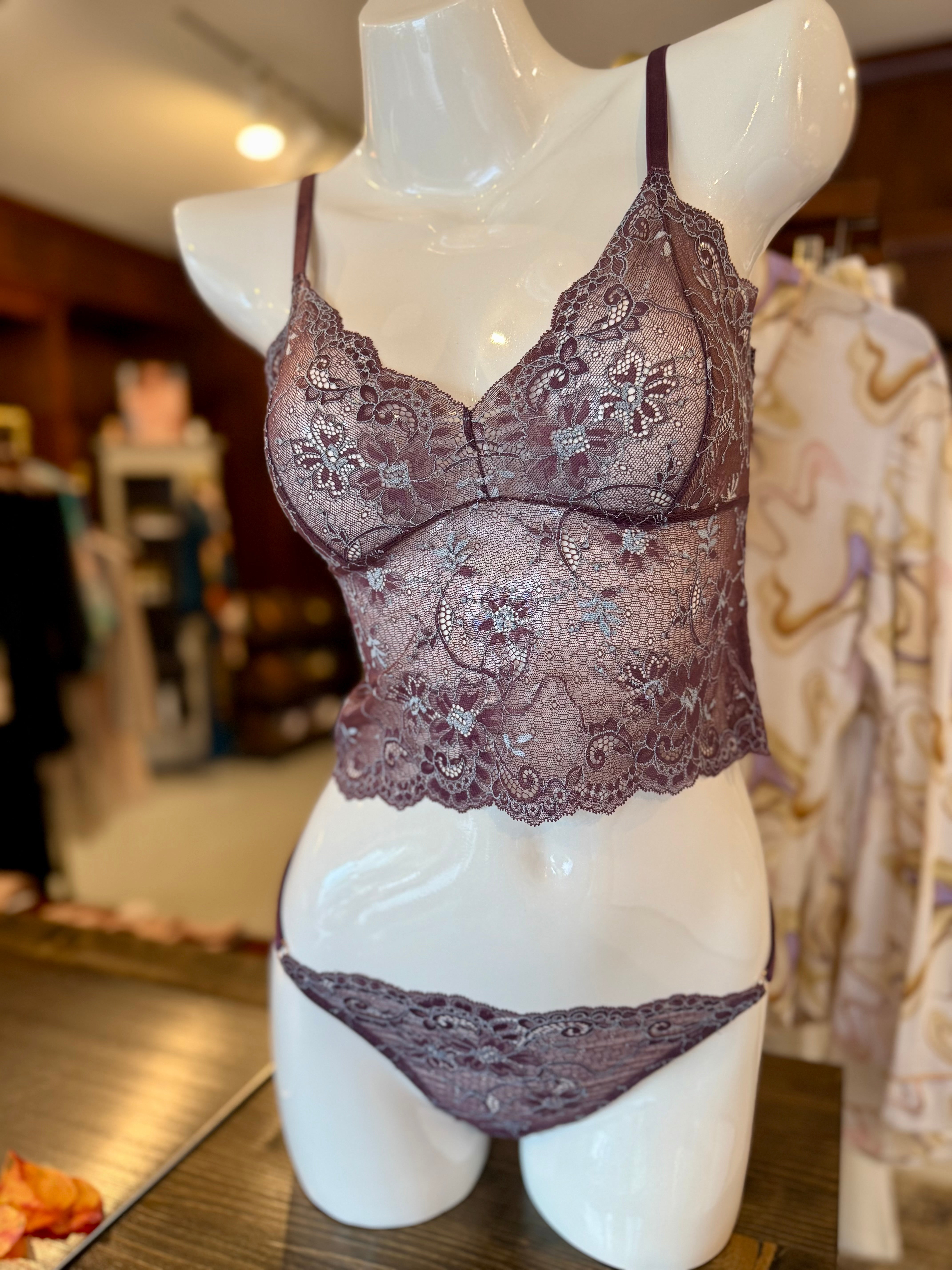 Samantha Chang All Lace Amour Cropped Cami - Eggplant/Iceberg