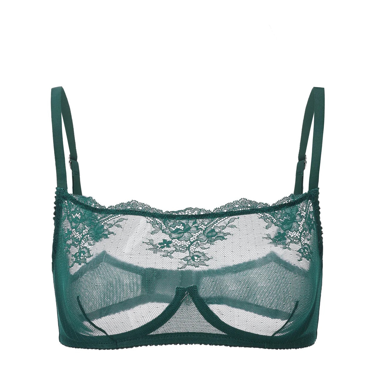Amour d'Agnette Kim High Neck Sheer Lace Underwire Bra - Emerald