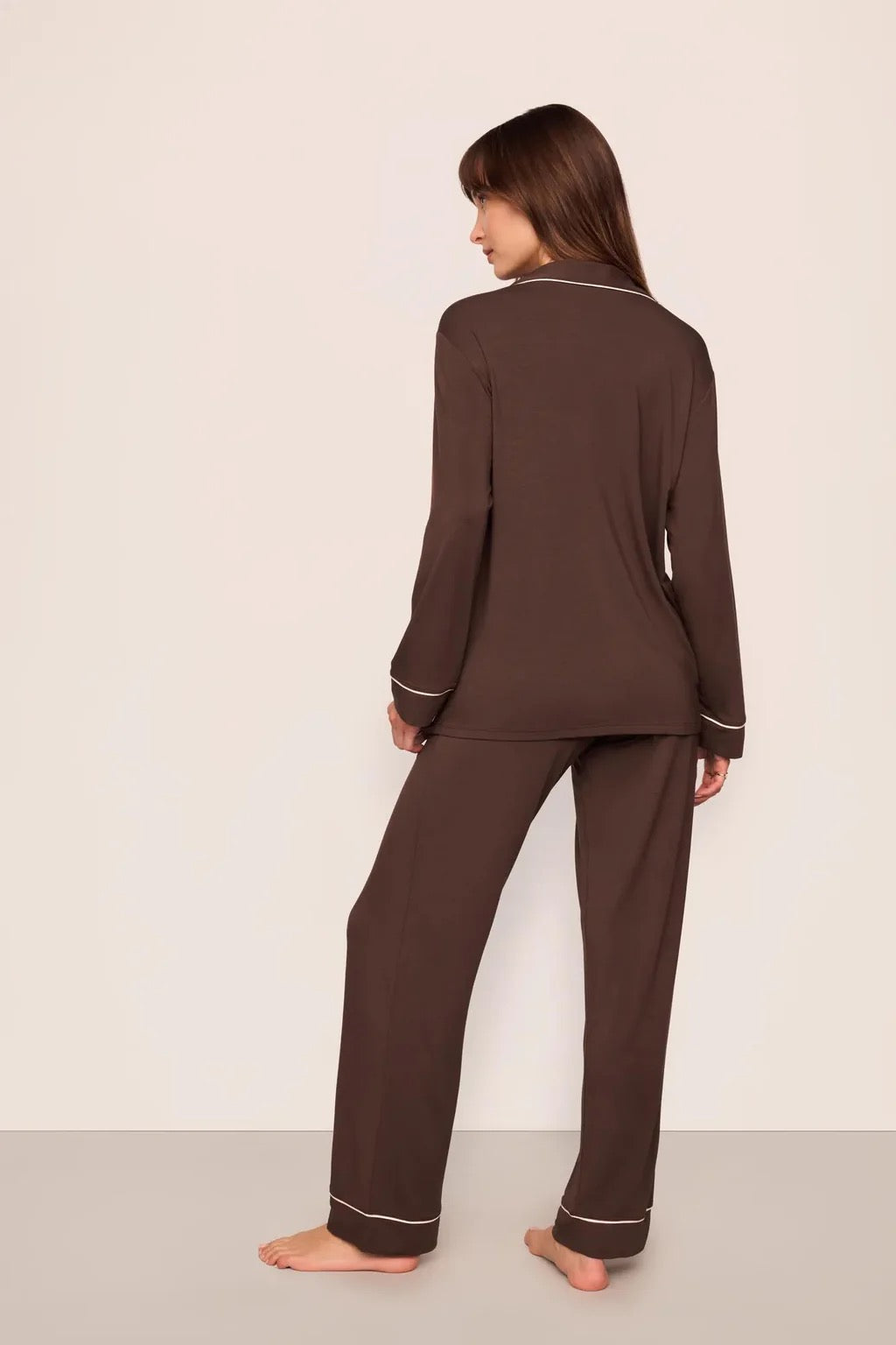 Eberjey Modal Long Pj Set - Chocolate/Ivory