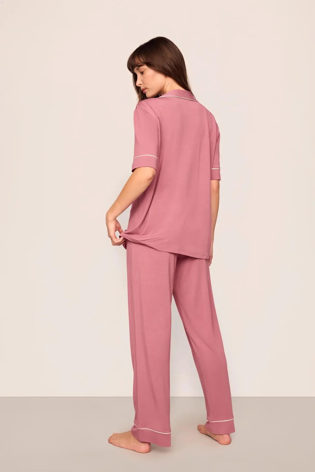 Eberjey Gisele Modal Short Sleeve and Pant Pj Set - Berry Blush/Ivory