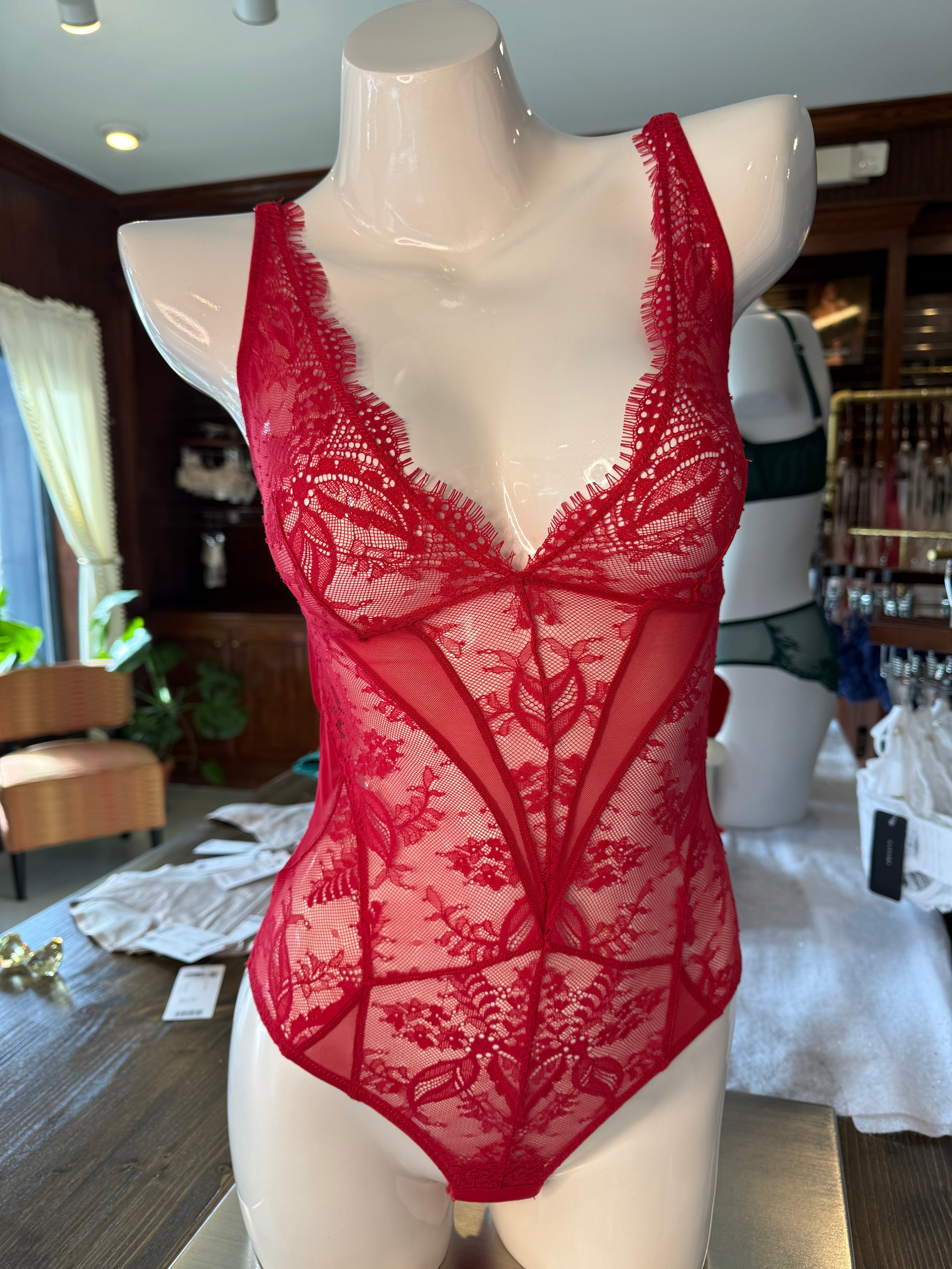 Samantha Chang Illusion Thong Bodysuit - Flame